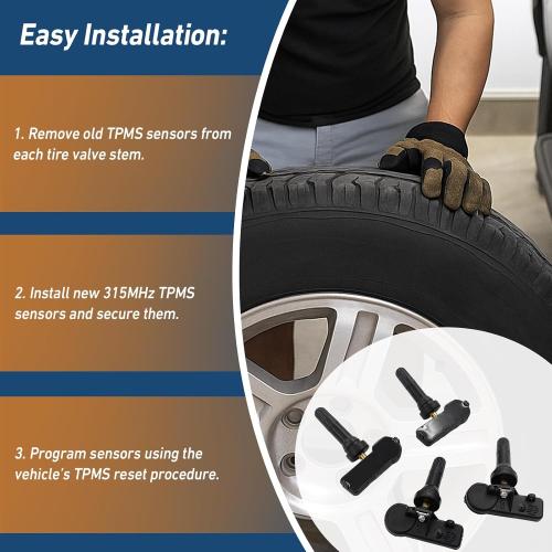 TPMS Sensor 315Mhz 4 PCS Tire Pressure Sensors Compatible with Ford 2005-2011 Escape Edge Expedition Explorer Flex Focus F-150 Fusion MKS MKT MKX MKZ Mazda Mercury Replace Part 6F2Z1A189A 7L1Z1A189A