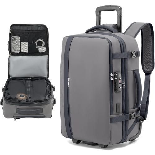 Fanwoli Rolling Vacuum Backpack Travel with One-Button Compression, Expandable Carry-On Suitcase Luggage, Approved TSA Lock & Water-Proof Laptop Compartment for Outdoor/Family/Business Trips