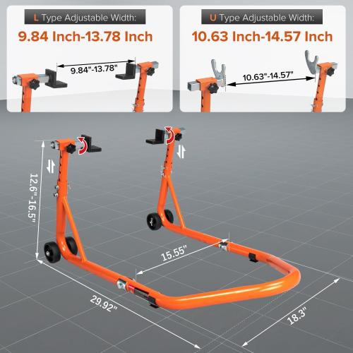 Adjustable Motorcycle Stand, 850LB Sport Bike Swingarm U L Orange | 5 Height Settings, Fits BMW Yamaha Honda Kawasaki Suzuki, Adjustable Width, Stable Support for Moto Maintenance Repair