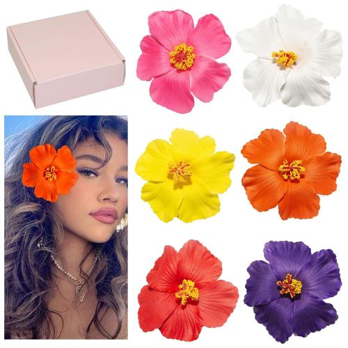 Hawaiian Flower Hair Clips for Women, 5 Pcs Plumeria Claw Clips for Think Thin Hair, 3.5 Inch Artificial Flower Clips for Vacation Beach Party (Hibiscus)