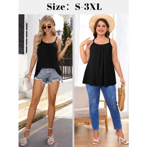 SIZE LARGE Women Built-in Bra Camisole Adjustable Strap Tank Top Summer Loose Fit Cami Shirt