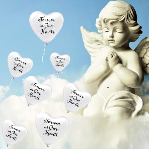 Sumind 60 Pieces Memorial Balloons Funeral Hearts Shape, White