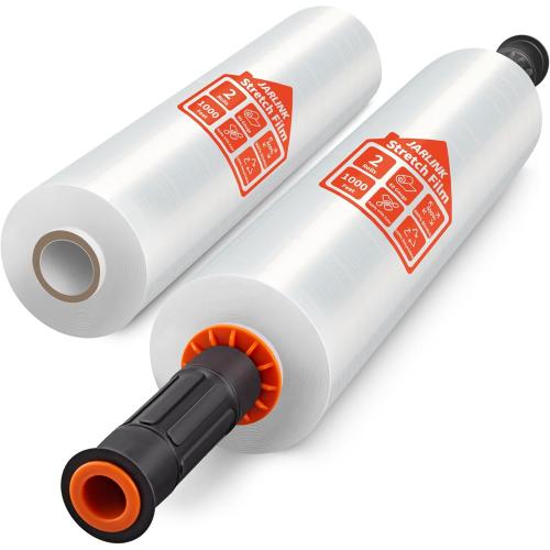 JARLINK Stretch Film, 15 Inch x 1000 Feet Shrink Wrap for Pallet Wrap, Industrial Strength Stretch Wrap with Handles, Moving Wrapping Plastic Roll, 60 Gauge, 2 Pack, Clear