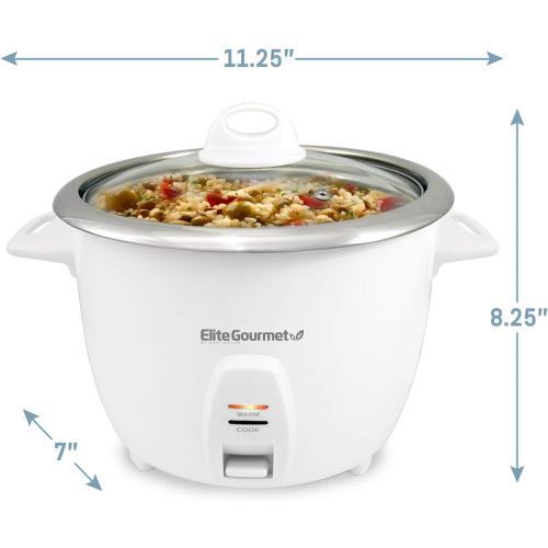 Elite Gourmet ERC-2010 Electric Rice Cooker with Stainless Steel Inner Pot Makes Soups, Stews, Grains, Cereals, Keep Warm Feature, 10 Cups Cooked, White