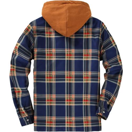 Size L...DOSLAVIDA Men's Flannel Shirt Jacket Quilted Lined Winter Coat Long Sleeve Button Dwon Shirt Warm Hooded Plaid Jacket Navy