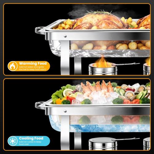 4 Pack Chafing Dishes for Buffet 9QT, Chafing Dish Buffet Set Rectangular with 4 Serving Tongs, Full Size Chafing Pan, Buffet Server Warmer Parties New Year, Chafers and Buffets Warmers Sets