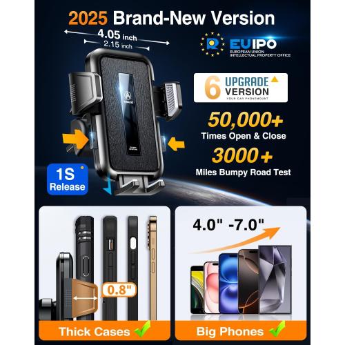 VANMASS 2025 Upgraded Car Phone Holder, [85 LBS Strongest Suction] Patent Safety Cell Phone Mount Windshield Dashboard Vent Truck Accessories Stand Cradle for iPhone 17 Pro Max 16 15 14 13 Android