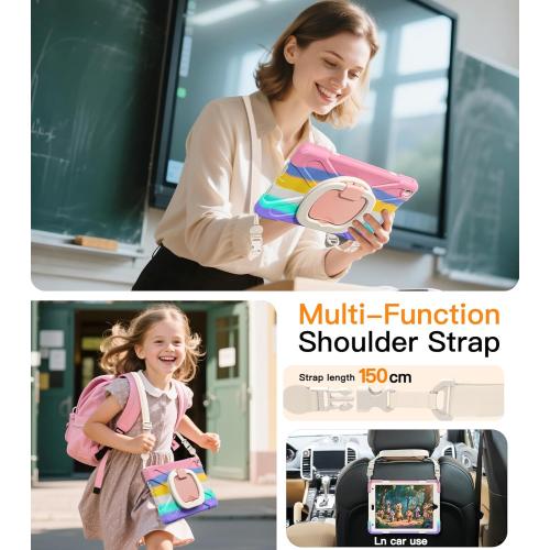 BATYUE for iPad 9th/ 8th/ 7th Generation Case (iPad 10.2 inch Rugged Case 2021/2020/2019) with Screen Protector, Rotating Stand/Pencil Holder/Carrying Shoulder Strap (Colourful Pink)