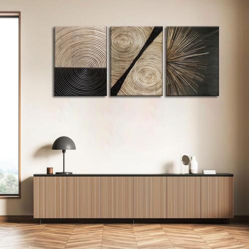 3Pcs Retro Wood grain Abstract Canvas Wall Art Minimalist Black Golden Line Texture Wall Decor Pictures Neutral Geometric Beige Brown Poster Prints for Living Room Bedroom Home Decoration 16x24in