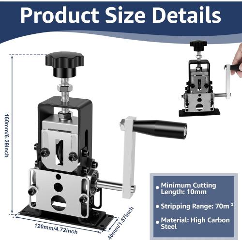 Manual Wire Stripping Machine 0.06''-0.98'' Copper Wire Stripper with Hand Crank or Drill Powered Wire Stripper Tool, Aluminum Frame Wire Peeler for Scrap Copper Recycling