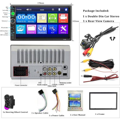 Car Stereo Double Din Bluetooth Car Radio 7 Inch MP5 Player HD Touch Screen FM Radio Audio Receiver AUX in USB TF Card Input UNITOPSCI Multimedia Player Mirror Link with Backup Camera