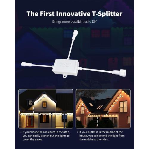 ASAHOM T-Splitter Compatible with Govee Permanent Outdoor Lights 2/Elite(Model: H705D, H705E, H705F), T-Splitter S1070 S1080 Permanent Outdoor Lights, White(Type A)