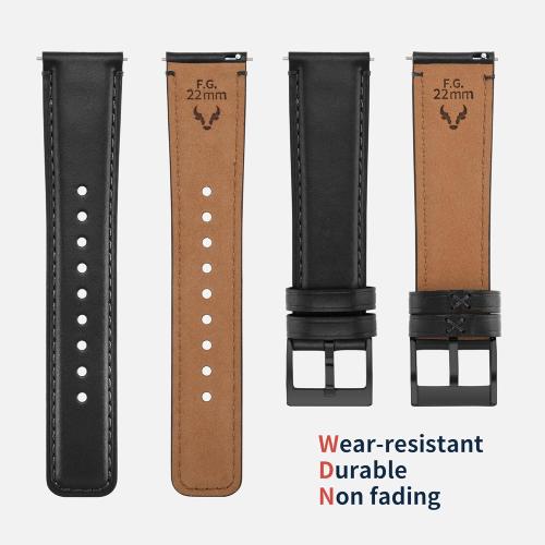 Fullmosa Leather Watch Bands for Men, 22mm 20mm 18mm Quick Release Watch Bands Strap - Burnished Band Vintage Wristband with Stainless Steel Metal Clasp