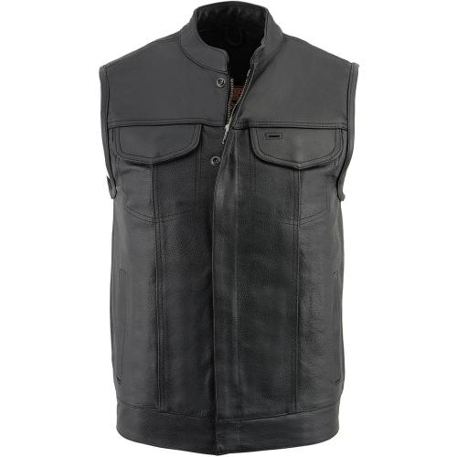 Milwaukee Leather LKM3710 Men's Black Club Style Leather Vest with Open Neck