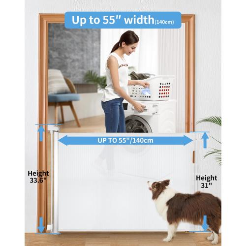 Retractable Baby Gate for Doorways and Stairs, Mesh Safety Gate for Pet, Indoor & Outdoor Use, One-Hand Operation, Easy Installation, 34 Tall, Expands to 120 in Wide White