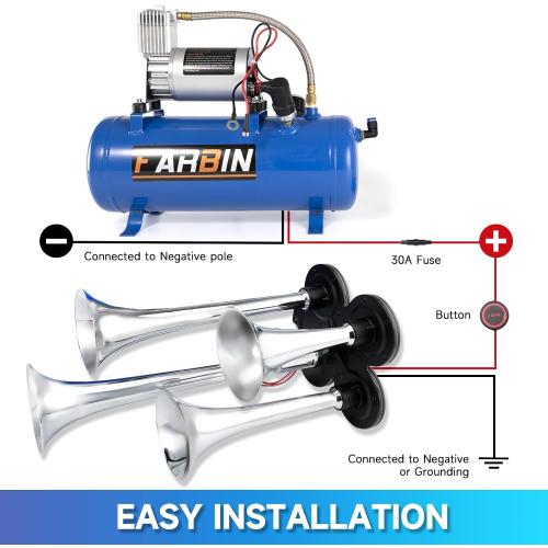 FARBIN Train Horn for Truck Loud Air Horns 4 Trumpet Horns with 6L Air Tank