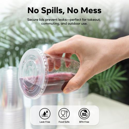 50PCS 16 oz Round Bottom Plastic Cups with Lids and Black Straws, Clear To Go Iced Coffee Smoothie Juice Cups, Disposable Cold Drink Bubble Tea Party Cups for Catering, Christmas, Birthdays, Takeout