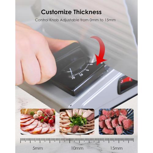 Meat Slicer Machine for Home Use - Electric Deli Food Slicer with Removable 7.5'' Stainless Steel Blade, 1-15mm Adjustable Thickness Meat Slicers for Slicing Meat, Cheese, Bread, Easy to Clean (Black)