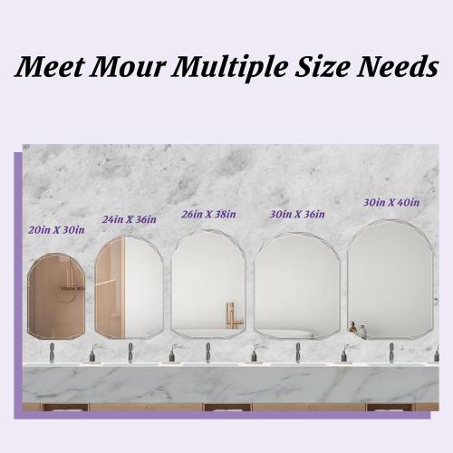 Bathroom Mirror for Wall, 24 x 36 Arched Mirror, Bathroom Vanity Mirror, Beveled Edge Frameless Wall Mount Vanity Mirrors, Wall Mirrors Decorative, Irregular Beveled Edge Mirror