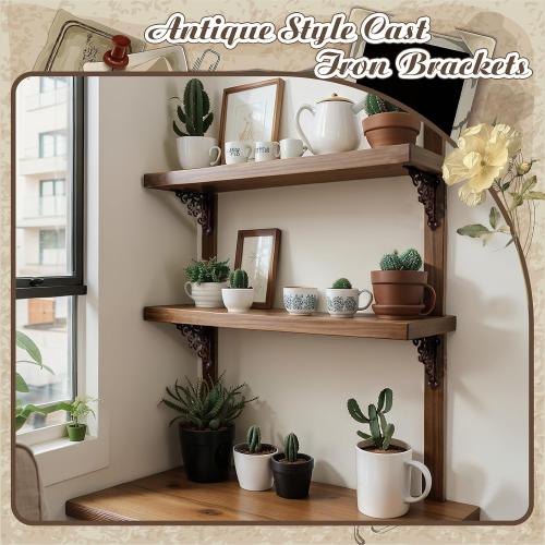 Blulu 4 Pack Decorative Shelf Brackets, Vintage Cast Iron Brackets
