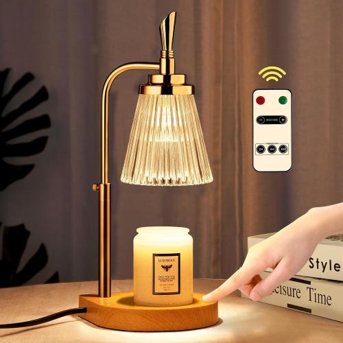 Candle Warmer Lamp, Remote Control & Touch Control Candle Warmer with 2-4-8H Timer and 4-Levels Dimmable Height Adjustable with 2 Bulbs Candle Lamp Warmer