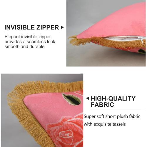 Tiger Floral Velvet Decorative Throw Pillow Cover 18x18 In Pink Pillow Covers Flower Animal Print Tiger Cushion Cover with Tassels Modern Decor Square Pillowcase for Sofa Couch Bedroom Living Room