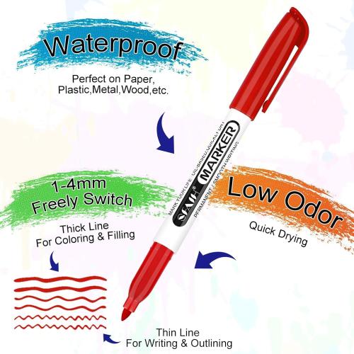 SFAIH 24 Colors Permanent Markers - Assorted Vibrant Colors, Quick Drying, Fade Resistant, Alcohol-Based Fine Point Permanent Markers for Paper, Plastic, Wood, Coloring, Drawing Doodling, Waterproof