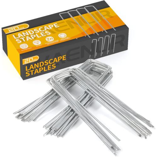 WAENLIR 6 inch 20 Pack Landscape Staples Galvanized Garden Stakes, Heavy Duty Ground Stakes Sod Pins for Securing Weed Fabric Barrier,Plant Cover, Artificial Turf,Dog Fence
