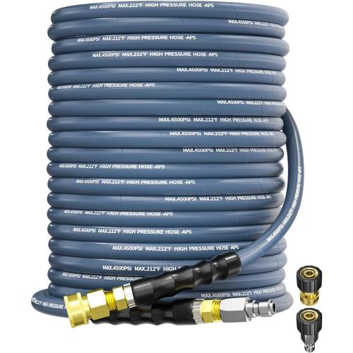 Pressure Washer Hose 100FT 3/8 for Cold and Hot Water 212°F, with Swivel Quick Connect, 4500PSI Kink Resistant Grade Steel Wire Braided, Power Washer Hose With 2pcs M22-14mm Adapter