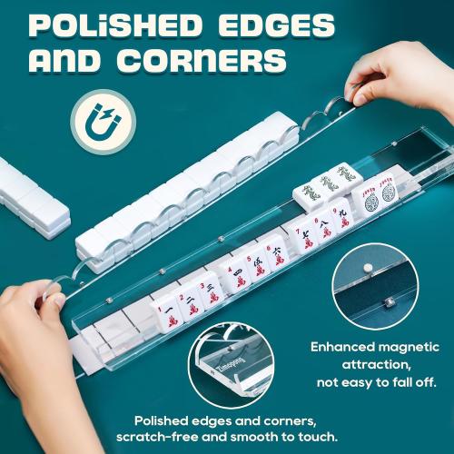 Mahjong Racks with Magnetic Pushers 17.5inch, 4 PCS, Clear Acrylic Scallop Mahjong Rack with Pushers, Ideal Gift for Mahjong Lovers, Parties & Game Nights