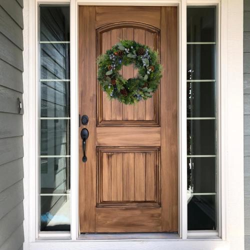 Prelit 24 Holiday Wreath – Lifelike Mixed Artificial Pine & Cedar with Blueberries and 50 Battery-Operated Color-Changing LED Lights, Steady, Twinkle Lights