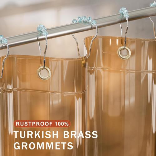 AmazerBath Shower Curtain Liner, EVA Clear Orange-Brown Heavy Duty Shower Curtain and Liner 2-in-1, 72x72 Luxury Plastic Weighted Bathroom Shower Liner, 12 Rustproof Grommets & 3 Heavyweight Stones