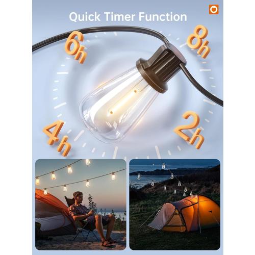 addlon 72FT Solar String Lights Outdoor, Waterproof Solar Powered Outside Lights with Remote & USB Port, ST38 LED Shatterproof Bulbs, Dimmable Solar Light for Camping Backyard Porch