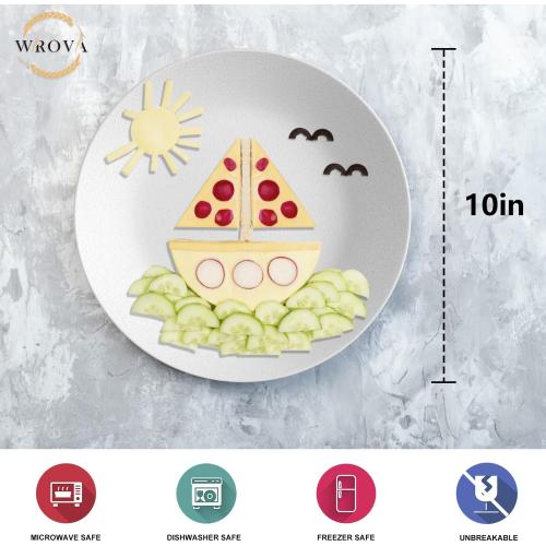 White Wrova Wheat Straw Dinner Plates 10 Inch Unbreakable Set of 8 - Dishwasher & Microwave Safe Plastic Plates Reusable - Lightweight Plates for kitchen,camping,picnic,R.V. - White