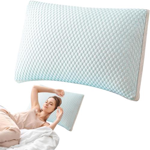 Cooling Pillow, 29x19 Inch Elastic Bed Pillows with Down Filling, Breathable Side Sleeper Pillow with Massage Particles, Washable Pillow for Stomach Sleeper, Light Blue, Bed Pillows (2)