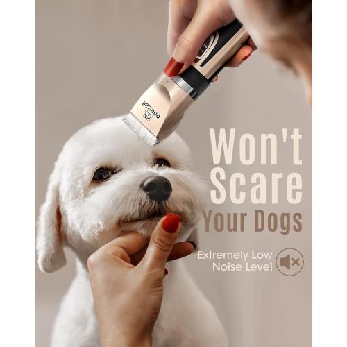 oneisall Dog Clippers Low Noise, 2-Speed Quiet Dog Grooming Kit Rechargeable Cordless Pet Hair Clipper Trimmer Shaver for Small and Large Dogs Cats Animals (Gold)