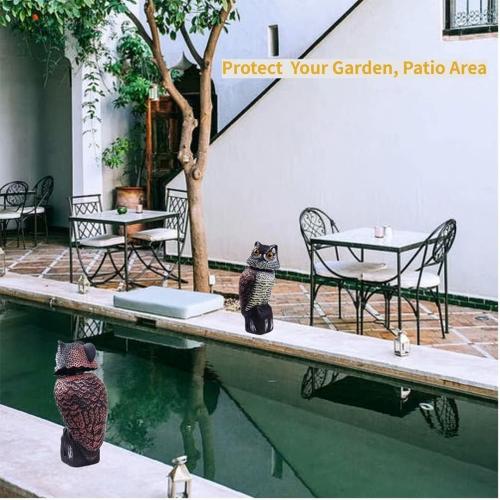 Owl Decoy 360 Rotate Head, Scarecrow Fake Owls Natural Enemy Realistic Owls to Scare Birds Away