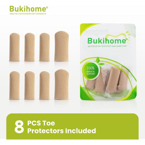 Bukihome 8 PCS Toe Protectors, Silicone Toe Caps Closed Toe Surface Fabric Sleeve Protectors, Prevent Pain Relief for Corns, Blisters and Ingrown Toenails (2PCS Large Size  6PCS Medium Size)[Upgrade]