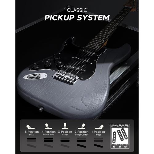 DONNER DST-80 Left-Handed Electric Guitar 39” Beginner Electric Guitar Kit with Amp, Classic SSS Pickup Complete with Gig Bag, Tuner, Capo, Strap, Picks, and Free Online Lessons, Matte Black