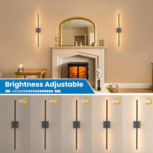 NIORSUN 28 Inch Battery Operated Wall Sconce Set of 2, 360° Rotation Black Rechargeable Wall Lights with Detachable Tube and Remote, 3CCT Dimmable Wall Lamp for Living Room Bedroom Hallway