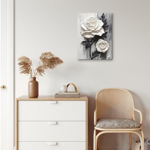 Framed Wall Art Canvas Wall Art White Rose Floral Framed Canvas Wall Single Piece Sculpture Wall Decor for Living Room Bedroom Office Modern Home Art Elegant Floral Art 12x16 Inch