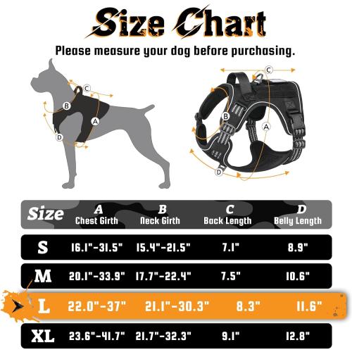 Size Large rabbitgoo Dog Harness for Large Dogs No Pull, Tactical Service Pet Vest with Molle and Control Handle, Adjustable and Reflective Military Harness for Easy Walking and Training, Black, L