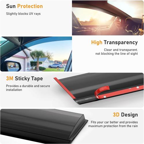 Shatterproof Taped-On Window Deflectors for Subaru Crosstrek 2024 2025 with Black Trim, Rain Guards, Window Visors for Cars, Vent Deflector, 4pcs