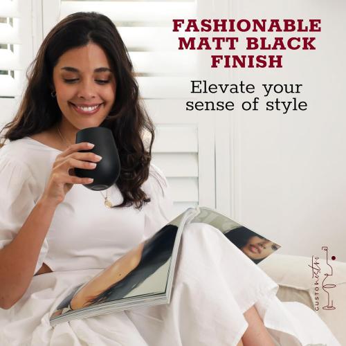 Gusto Nostro White Marble Wine Chiller for Glass and Stainless Steel Tumbler Set of 2 - Freezable Wine Glass Chiller Holder - Cool Set of Chillers and Stemless Metal Wine Tumblers for Home Bar (Black)