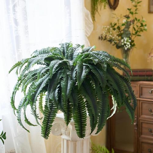 2 Pcs 50 Artificial Ferns for Outdoors with 96 Fronds & Ground Spike | Large Fake Ferns Artificial Boston Ferns Artificial Plants Large Faux Plants for Porch Garden Home Office Decor