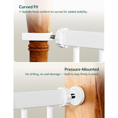 BABELIO 36 Tall Dog Gate PressGuard C5, 26-40 Wide Auto Close Baby Gate, Pressure Mounted Metal Pet Gate, Easy Install No Drilling, No Tools Needed, with Wall Protectors and Extension Kits, White