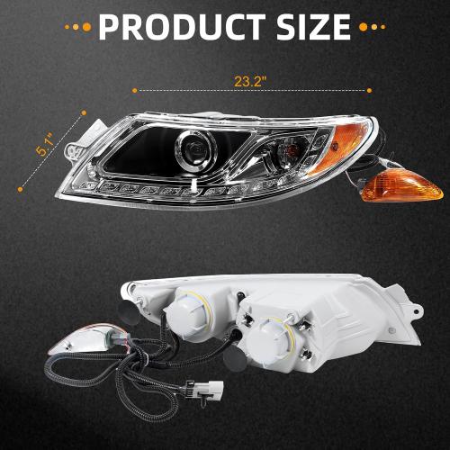 Headlight Fit ForInternational Durastar 4300 Right Passenger Side | Head Light for Durastar 2001-2016 4100/4200 Transtar 8500/8600 2002-2016 Black Housing Headlamp IP68 Waterproof DOT Approved