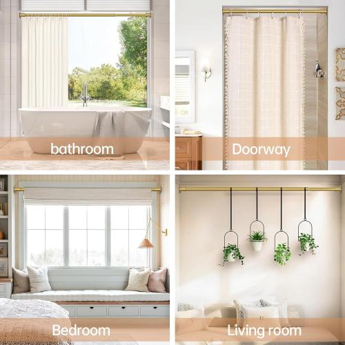 BRIOFOX Shower Curtain Rod Adjustable 18-64 Inch, No Drilling Non Slip Stainless Steel Spring Tension Curtain Rod for Window or Bathroom, Sunset Gold