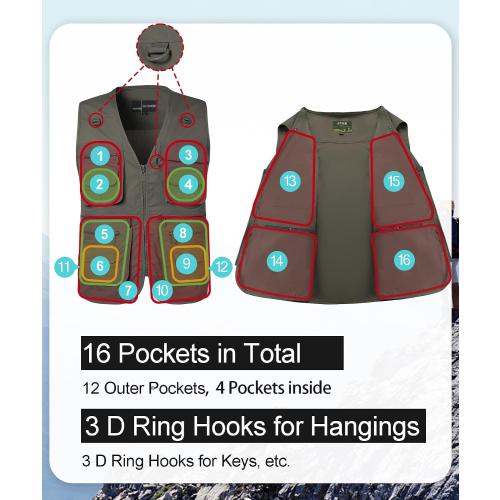 Size Small Color Green Yukirtiq Men's Outdoor Fly Fishing Vest Multi Pockets Hunting Vest Photography Lightweight Travel Vest Jacket