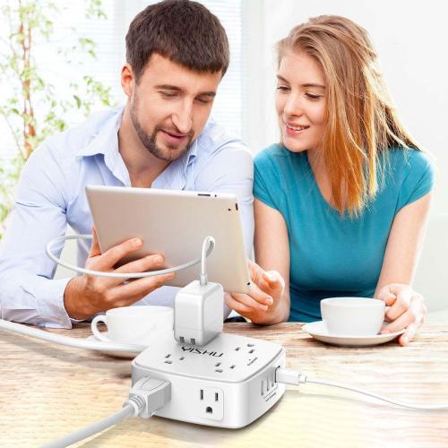 YISHU 6Ft Surge Protector Power Strip with 8 Widely Outlets & 4 USB Ports
